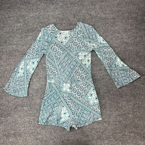 L Space Aubrey Romper Womens XS Extra Small Blue Patchwork Boho Tassel Tie Short - Picture 4 of 12